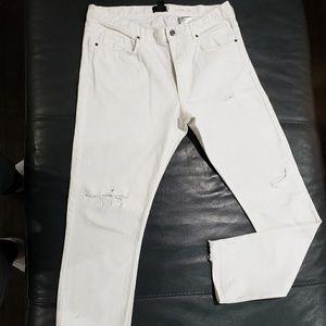 H&M white pure skinny slim fit jeans distressed